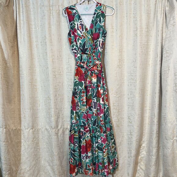 Shop The Mint Floral Maxi Dress Sleeveless Colorful Spring Summer Women's Medium - Picture 1 of 5